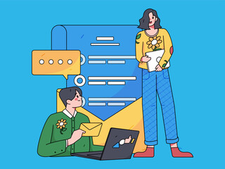 Invite friends to conduct questionnaire flat vector concept operation hand drawn illustration
