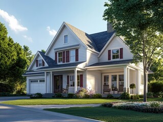 beautiful modern house with porch and landscaped garden