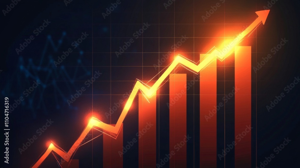 Aufkleber rising trend graph with bright neon elements in dark background