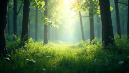 Fototapeta premium Emerald path through the woods leading to a serene future