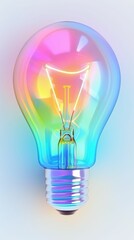 Fototapeta premium A colorful, iridescent light bulb with a vintage design, glowing brightly against a soft background.