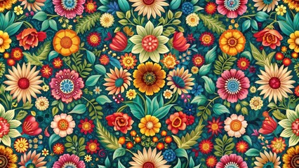 Seamless floral pattern with vibrant and intricate designs, flowers, seamless, botanical, foliage, colorful, elegant