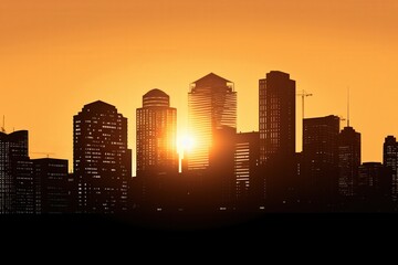 Obraz premium silhouette of a city skyline at sunset with vibrant orange sky