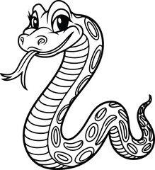 Vector Illustration of Cartoon Snake - Coloring book for kids. King cobra