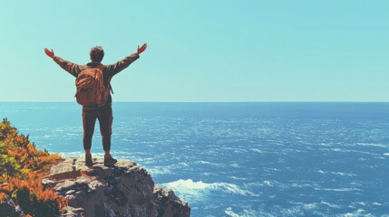 person enjoying a scenic view by the ocean