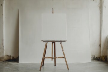 empty canvas on easel in an artist studio ready for creativity