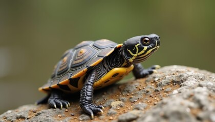 Obraz premium Natures Artistry A Striped Turtles Journey