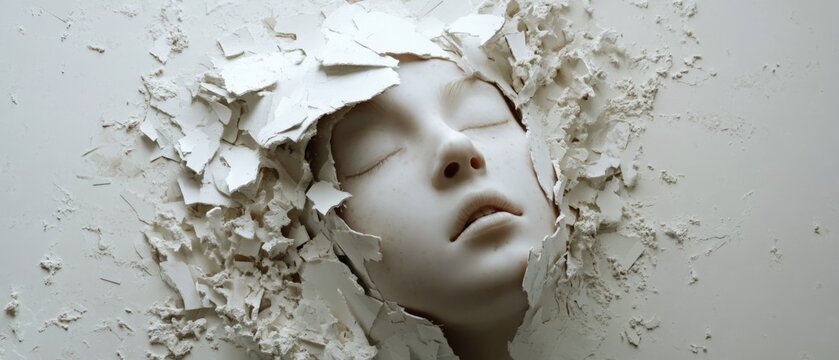 artistic representation of a face emerging from a textured background