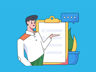 Invite friends to conduct questionnaire flat vector concept operation hand drawn illustration
