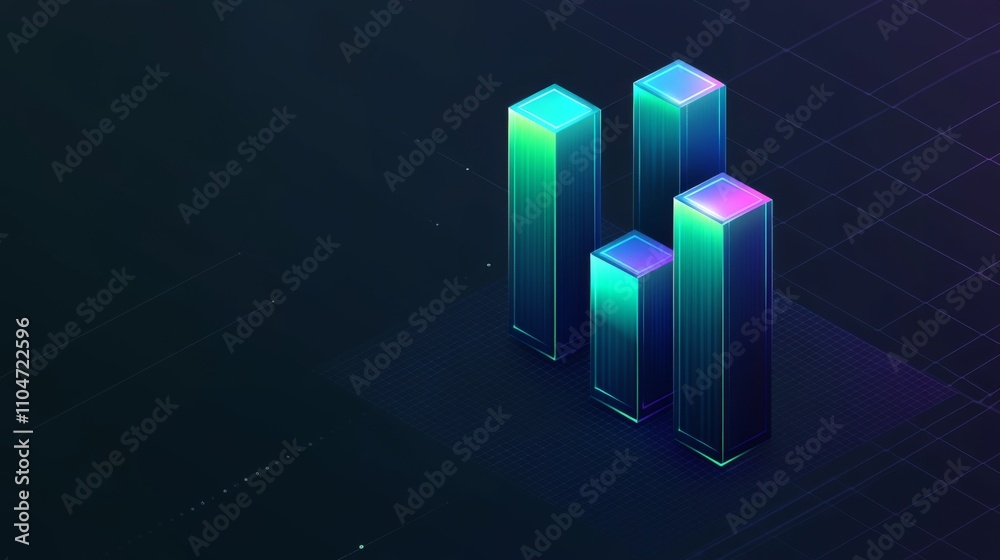Poster Abstract Digital Bar Graph with Gradient Colors and Dark Background