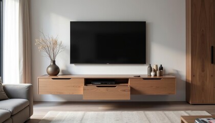  Modern living room with minimalist decor and large TV