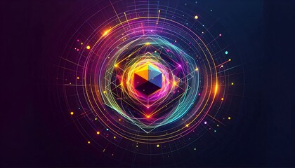 Abstract Colorful Geometric Sphere Rotating in Space