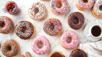 Colorful Donuts Display from Above