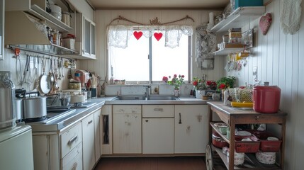 The small kitchen is located on the first floor valentine theme