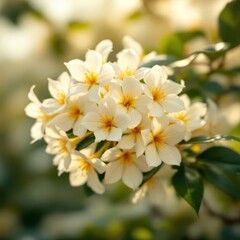 Fototapeta premium Capturing jasmine's beauty: Unposed star blossoms.