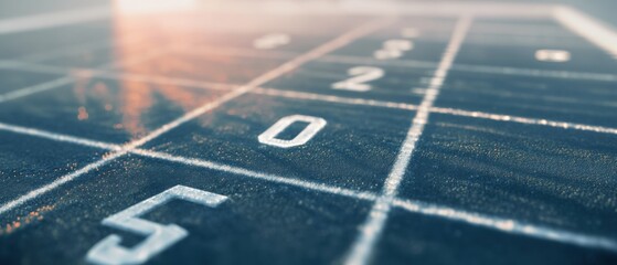 close-up view of a sports field with yard markers