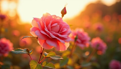 Obraz premium Blooming in the golden hour A roses serene beauty