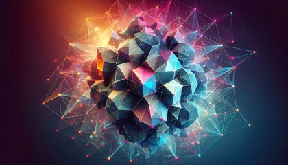 Abstract Polygonal Network Structure With Colorful Nodes