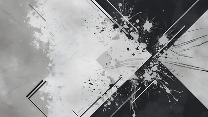 Abstract grayscale art with splatters and lines