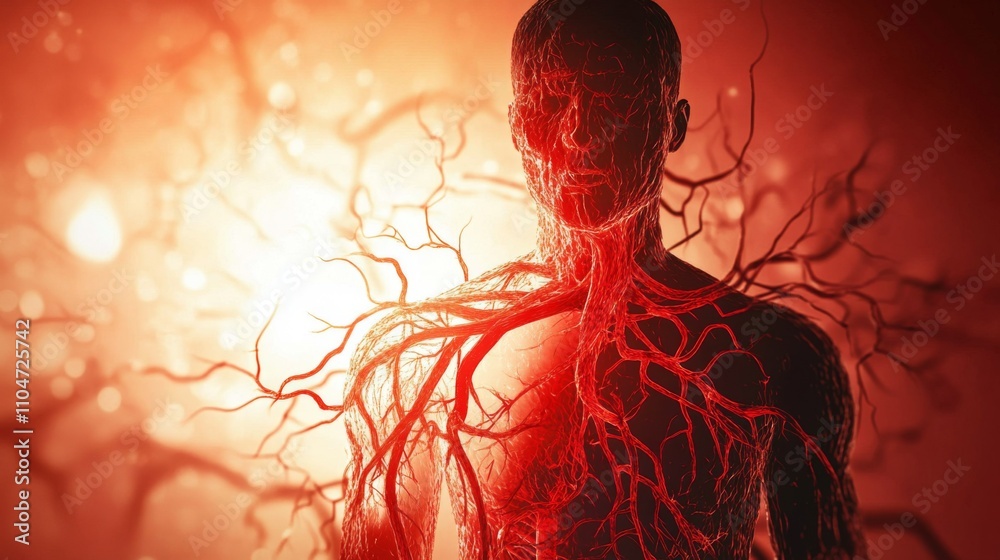 Poster human anatomy model with circulatory system on electric background