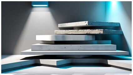 Abstract Concrete Structure Illuminated By Blue Light