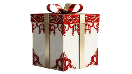 Red and white color gift box with a ribbon 