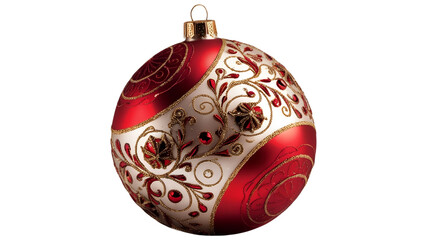 red color ball with Golden design and a hook on top for decoration of Christmas isolated on transparent background
