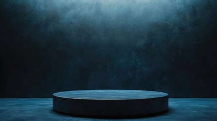 Dark Blue Circular Platform Against a Textured Wall