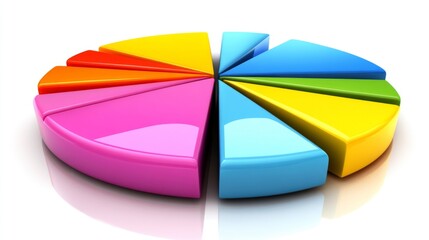 Obraz premium Colorful Pie Chart Segments with Reflections on White Background