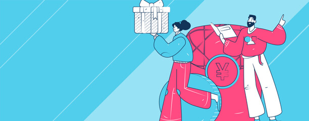 Use red envelopes to attract new customers and promote activity. Flat vector character concept illustration
