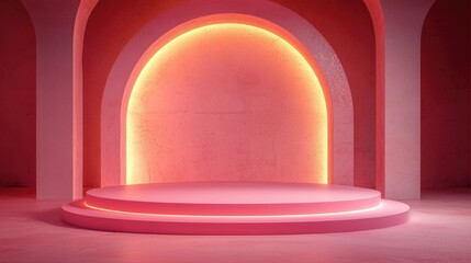 Pink Stage with Arches and Glowing Rim Lighting