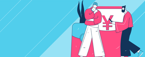 Use red envelopes to attract new customers and promote activity. Flat vector character concept illustration
