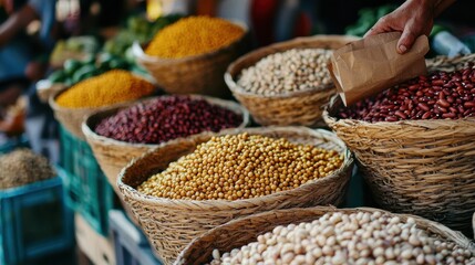 Fototapeta premium Colorful Display of Beans at Local Market