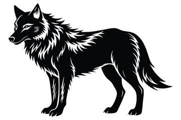 Obraz premium Wolf Silhouette Standing Alert Vector Illustration