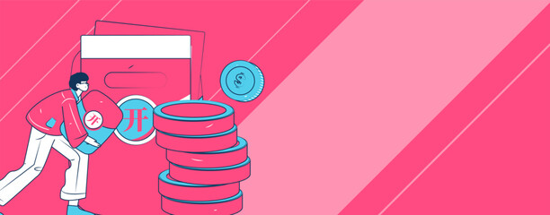 Use red envelopes to attract new customers and promote activity. Flat vector character concept illustration
