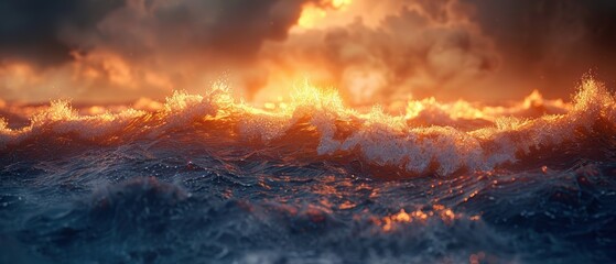 Fototapeta premium Fiery sunset paints the sky with dramatic hues of orange and red, as nature's canvas ignites with the beauty of a blazing landscape