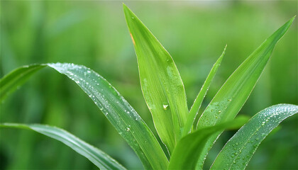 Obraz premium a close-up image of dewdrops on the leaves of plants in the early morning