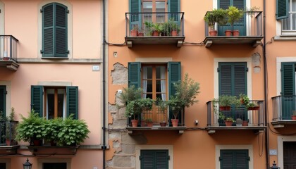  Vibrant cityscape with balconies blooming with life