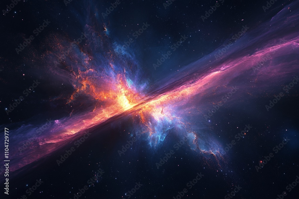 Poster a stunning cosmic scene displaying vibrant clouds of gas in vivid colors, showcasing the immense bea