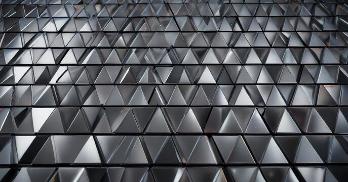 Futuristic 3D triangular grid in metallic tones, shapes, 3D