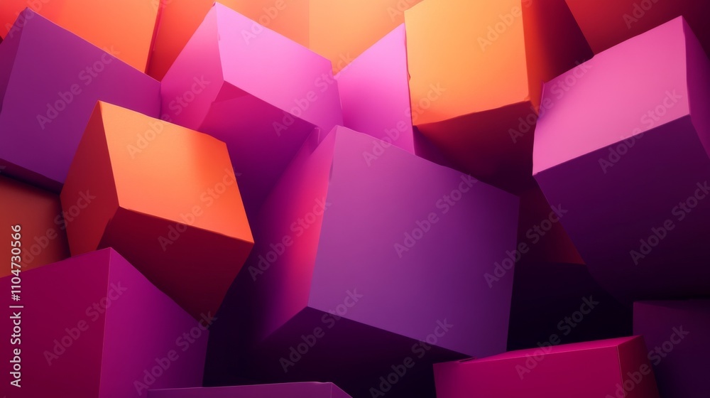 Poster colorful abstract shapes on a bright background featuring cubes