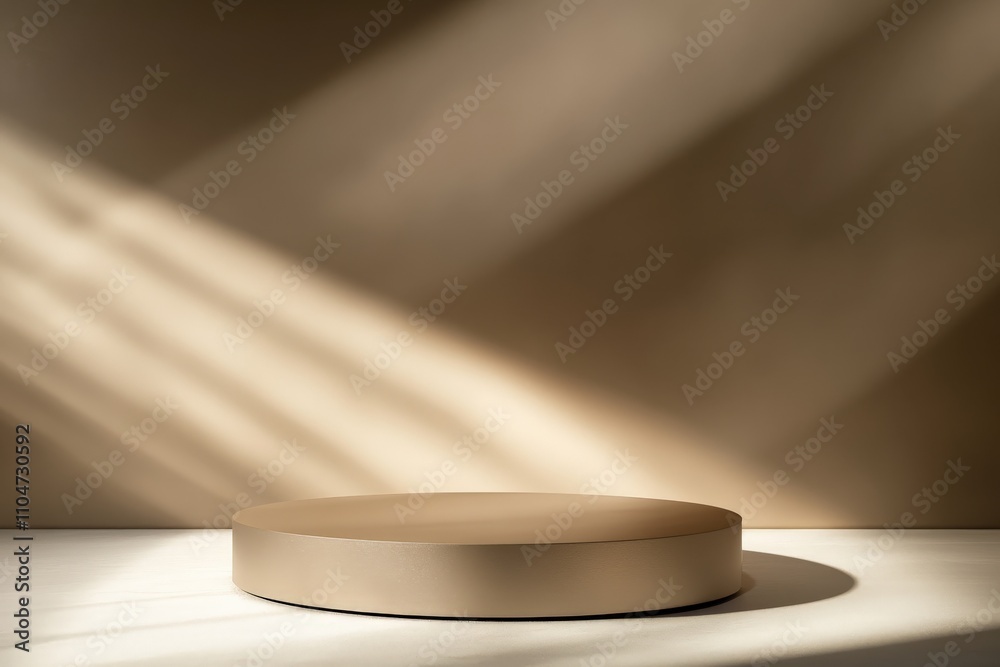Aufkleber a simple circular stage is featured in a sunlit room, casting natural shadows on the floor, creating
