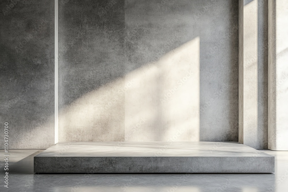Aufkleber a concrete platform in a minimalist room, illuminated by a calming beam of sunlight, suggesting tran