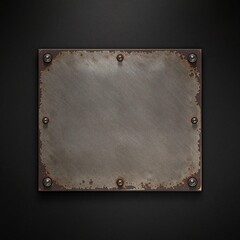 Obraz premium Metal plate on a dark brushed metallic background with visible scratches and wear marks, conveying a sense of age and history, weathered, machinery, technology