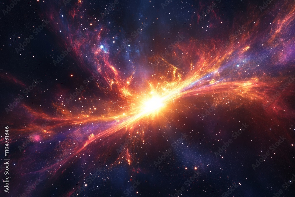 Poster a dynamic explosion of light in the cosmos realm, evoking a sense of awe and wonder with brilliant c