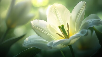 Fototapeta premium Close-Up View of a Tulip Flower with Soft Petals