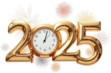 Amazing text 2025 golden on transparent background