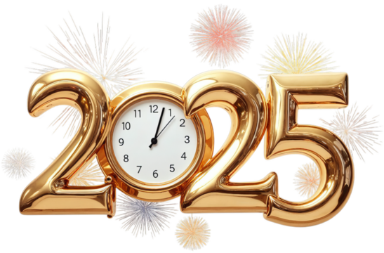 Amazing text 2025 golden on transparent background