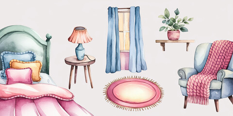 Relaxing Watercolor Scene of a Cozy Girl�s Room