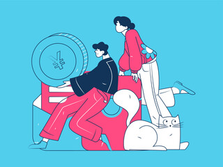 Use red envelopes to attract new customers and promote activity. Flat vector character concept illustration
